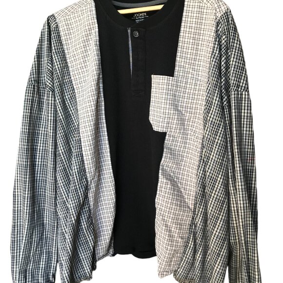 Upcycled Plus Size Mixed Prints Plaid Shirt: Reworked Patchwork Boho Spliced Top - Picture 9 of 10